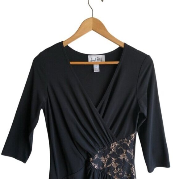 Joseph Ribkoff Faux Wrap Dress Black Size 8 Elegant Lace Cut Out - Picture 9 of 10